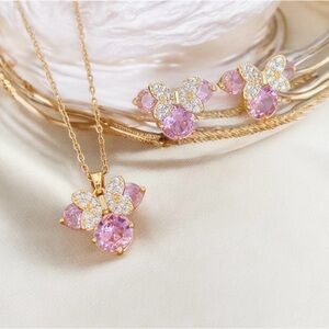 Stainless Steel Minnie Mouse Cubic Zirconia Necklace Set